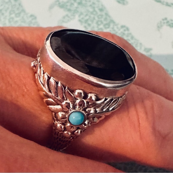 Elite Shungite and Sleeping Beauty Turquoise Ring in Sterling Silver Size 8 NWT - Picture 1 of 8
